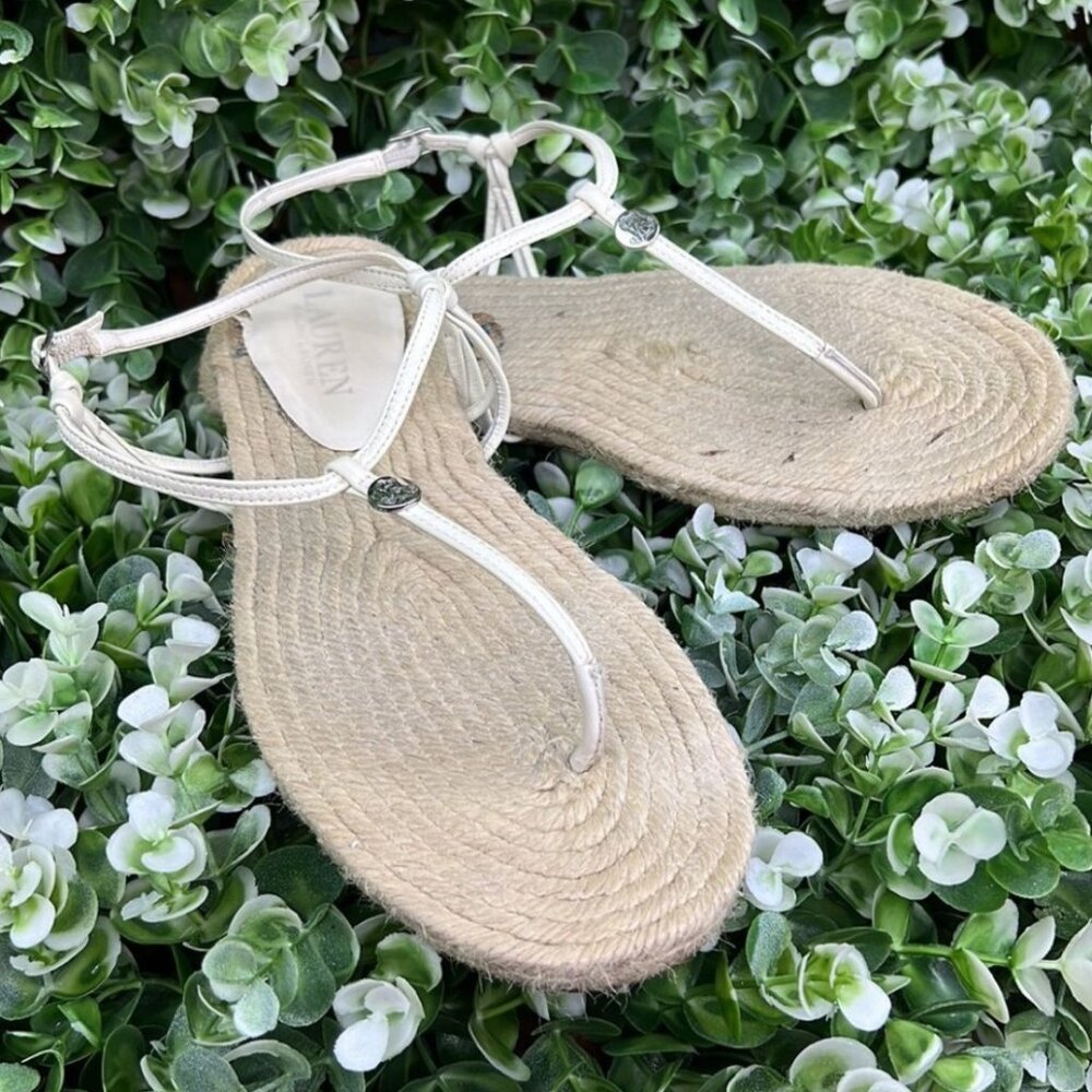 Lauren by Ralph Lauren Makayla Espadrille Jute White Sandals 7